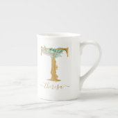 Eucalyptus Greenery Waterverf Gold Monogram T Porselein Kop (Rechts)