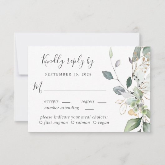 Eucalyptus Greenery Waterverf Meal Option Wedding RSVP Kaartje (Voorkant)