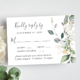 Eucalyptus Greenery Waterverf Meal Option Wedding RSVP Kaartje