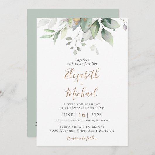 Eucalyptus Greenery Waterverf QR Code Weddenschap Kaart (Voorkant / Achterkant)