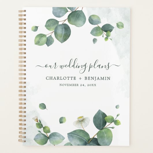 Eucalyptus Greenery Waterverf Script Weddenschap Planner (Voorkant)