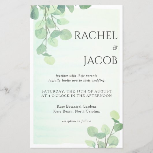 Eucalyptus Greenery Waterverf Weddenschap (Voorkant)