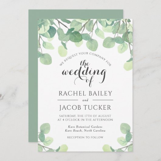 Eucalyptus Greenery Waterverf Wedding Kaart (Voorkant / Achterkant)