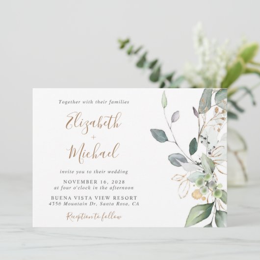 Eucalyptus Greenery Waterverf Wedding Kaart (Staand voorkant)