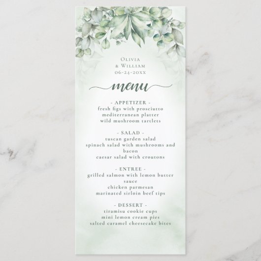 Eucalyptus Greenery Waterverf Wedding Menu (Voorkant)