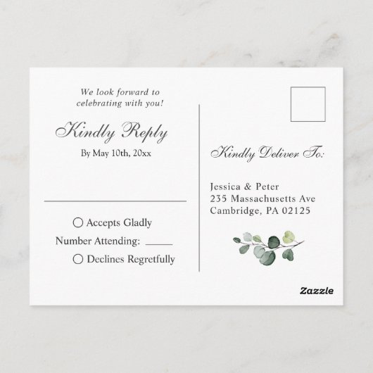 Eucalyptus Greenery Waterverf Wedding RSVP Briefkaart (Achterkant)