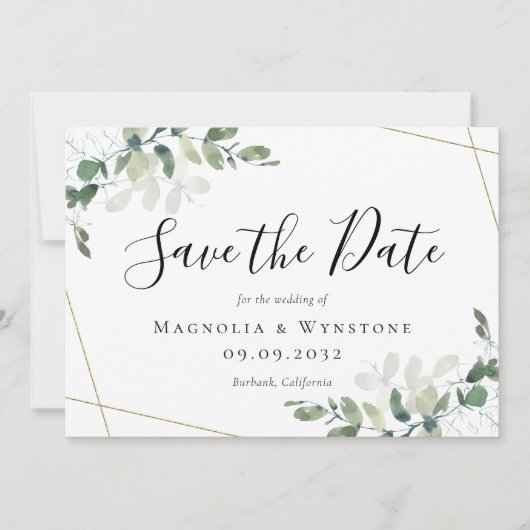 Eucalyptus Greenery Waterverf Wedding Save The Date (Voorkant)