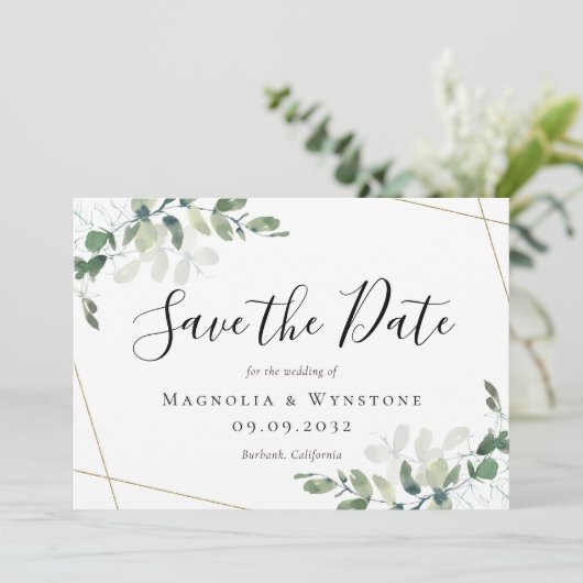 Eucalyptus Greenery Waterverf Wedding Save The Date (Staand voorkant)