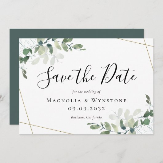 Eucalyptus Greenery Waterverf Wedding Save The Date (Voorkant / Achterkant)