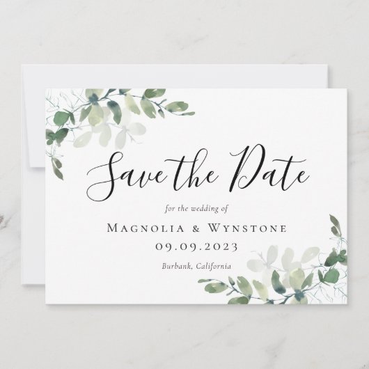 Eucalyptus Greenery Waterverf Wedding Save The Date (Voorkant)