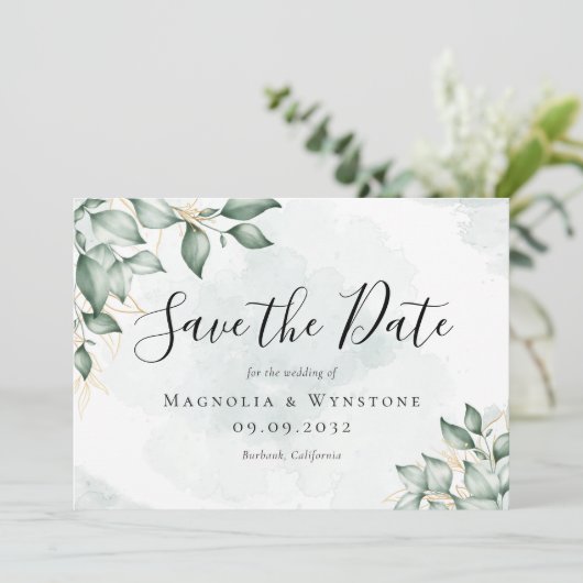 Eucalyptus Greenery Waterverf Wedding Save The Date (Staand voorkant)