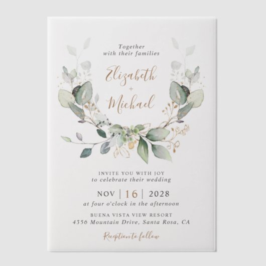 Eucalyptus Greenery Waterverf Wedding Vellum Uitnodigingen (Voorkant)