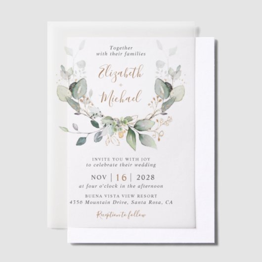 Eucalyptus Greenery Waterverf Wedding Vellum Uitnodigingen (Offset)