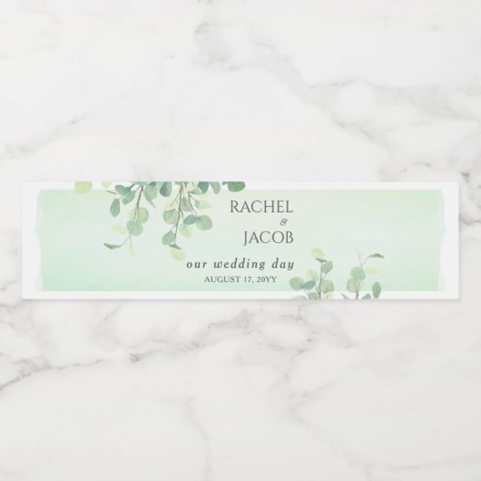 Eucalyptus Greenery Waterverf Wedding Waterfles Etiket (Enkel label)