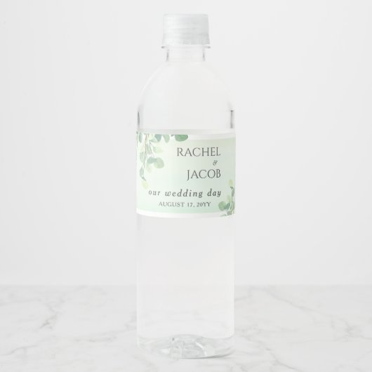 Eucalyptus Greenery Waterverf Wedding Waterfles Etiket (Voorkant)