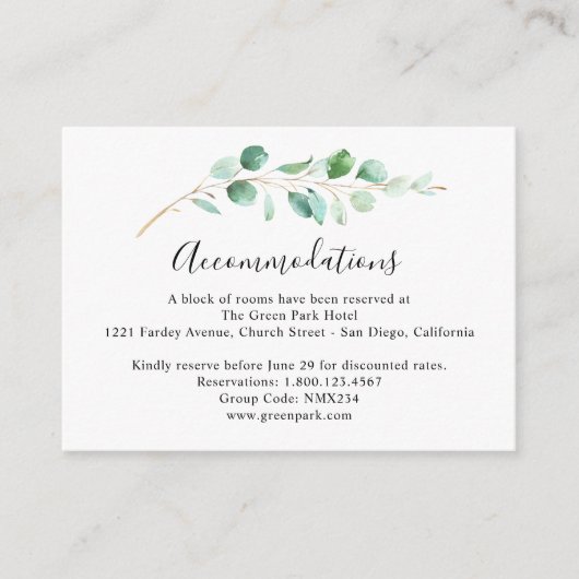 Eucalyptus Greenery Wedding Accommodatie Informatiekaartje (Voorkant)