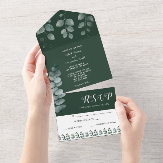 Eucalyptus Greenery Wedding and RSVP Response All In One Uitnodiging (Afscheurbaar)