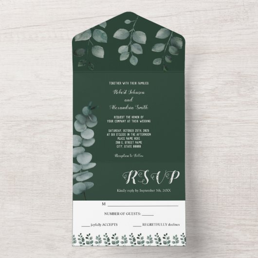 Eucalyptus Greenery Wedding and RSVP Response All In One Uitnodiging (Binnen)