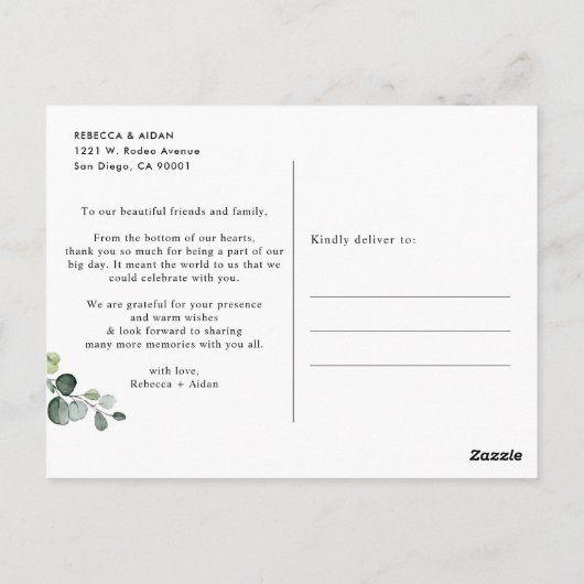 Eucalyptus Greenery Wedding Bedankt Briefkaart (Achterkant)