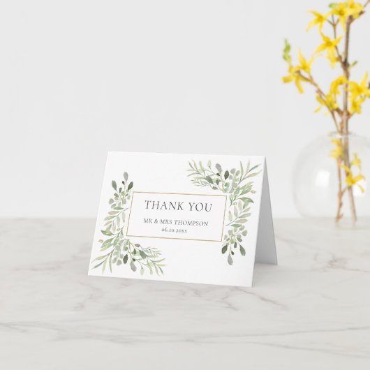 Eucalyptus Greenery Wedding Bedankt Kaart (Gele Bloem)