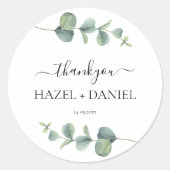Eucalyptus Greenery Wedding Bedankt Ronde Sticker (Voorkant)
