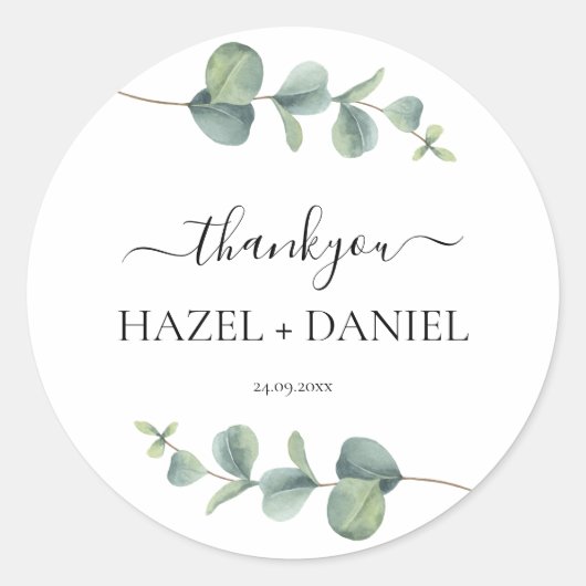 Eucalyptus Greenery Wedding Bedankt Ronde Sticker (Voorkant)