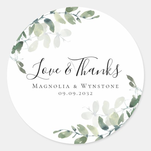 Eucalyptus Greenery Wedding Bedankt Ronde Sticker (Voorkant)