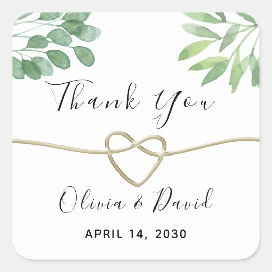 Eucalyptus Greenery Wedding Bedankt Vierkante Sticker (Voorkant)