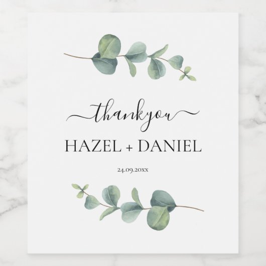 Eucalyptus Greenery Wedding Bedankt Wijn Etiket (Enkel label)