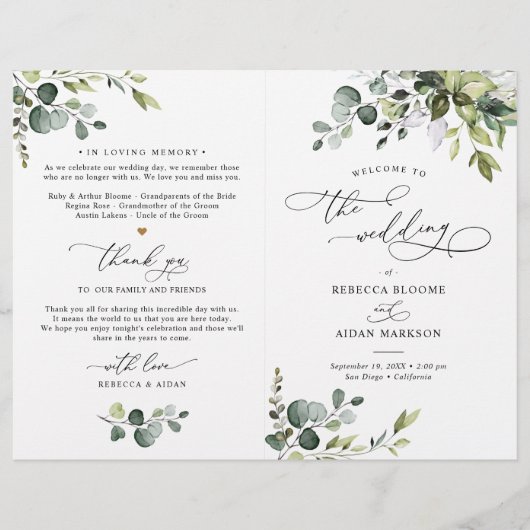 Eucalyptus Greenery Wedding Bi-Fold Programme (Voorkant)