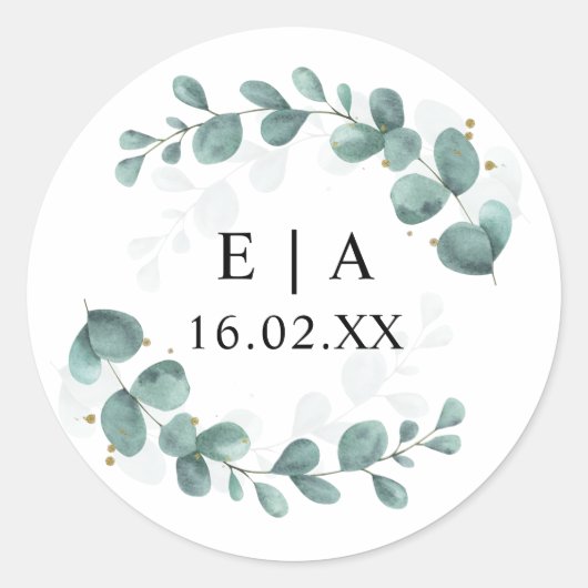 Eucalyptus Greenery Wedding Bonbonniere Ronde Sticker (Voorkant)