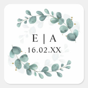 Eucalyptus Greenery Wedding Bonbonniere Vierkante Sticker
