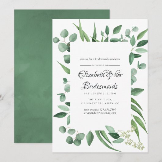 Eucalyptus Greenery Wedding Bridesmaids Luncheon Kaart (Voorkant / Achterkant)