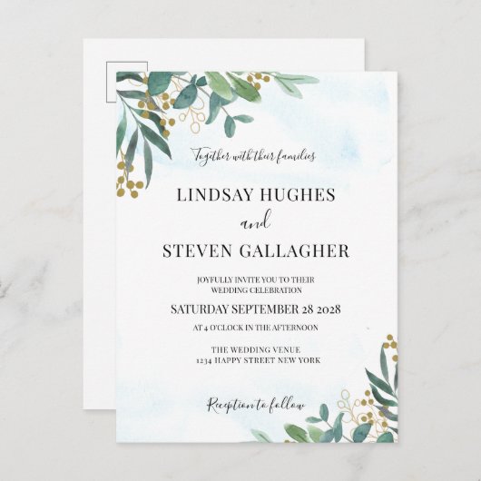 Eucalyptus Greenery Wedding Briefkaart (Voorkant / Achterkant)