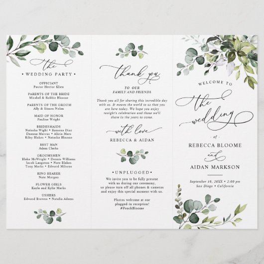 Eucalyptus Greenery Wedding Ceremony Programme (Voorkant)