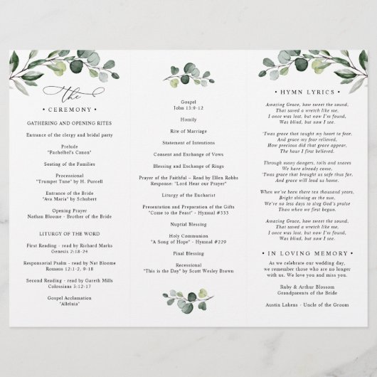 Eucalyptus Greenery Wedding Ceremony Programme (Achterkant)