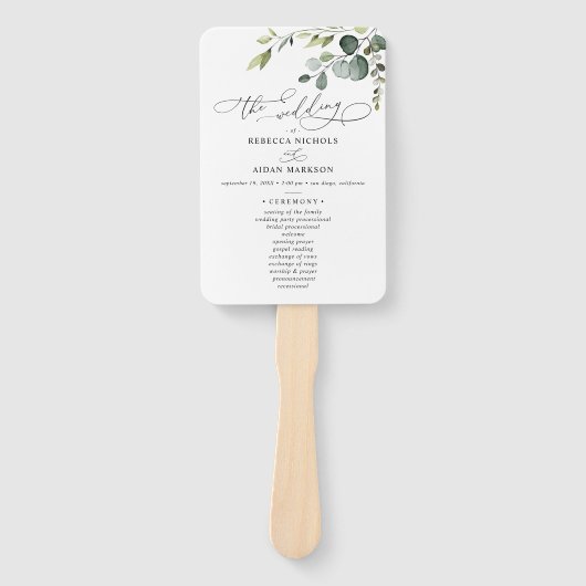 Eucalyptus Greenery Wedding Ceremony Programme Handwaaier (Voorkant)
