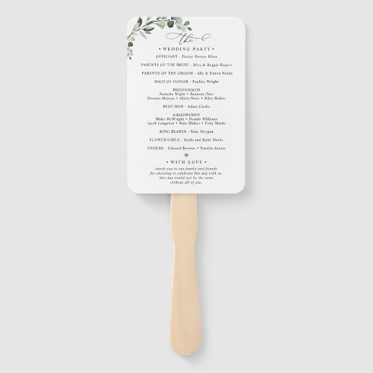 Eucalyptus Greenery Wedding Ceremony Programme Handwaaier (Achterkant)