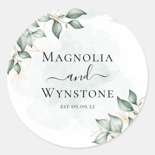 Eucalyptus Greenery Wedding Classic Round Sticker (Voorkant)