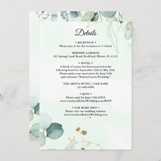 Eucalyptus Greenery Wedding Details Kaart (Voorkant / Achterkant)