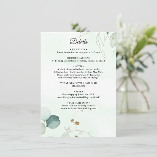 Eucalyptus Greenery Wedding Details Kaart (Staand voorkant)