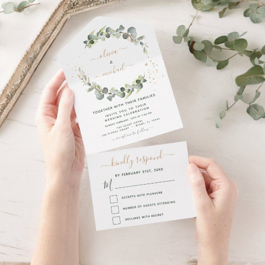 Eucalyptus Greenery Wedding Elegant Modern All In One Uitnodiging