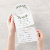 Eucalyptus Greenery Wedding Elegant Modern All In One Uitnodiging (Afscheurbaar)
