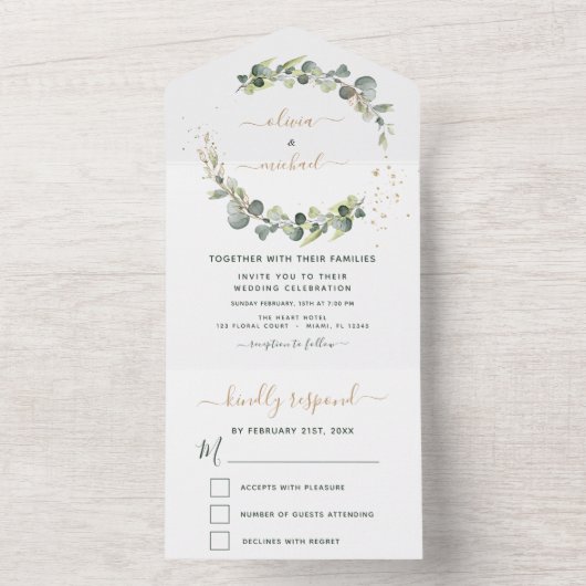 Eucalyptus Greenery Wedding Elegant Modern All In One Uitnodiging (Binnen)