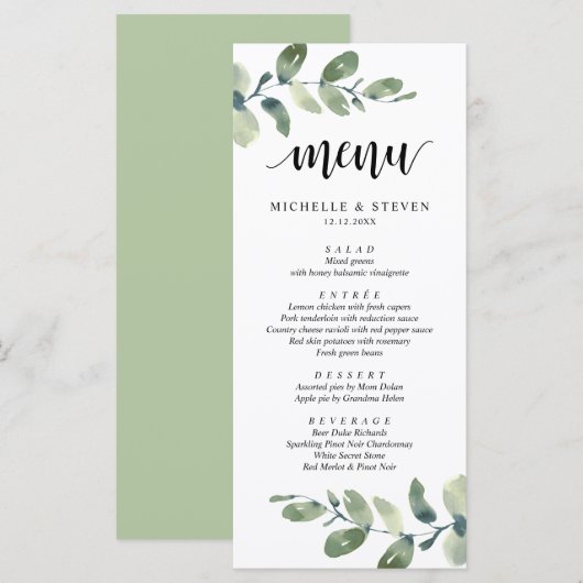 Eucalyptus Greenery Wedding Elopement-menu Menu (Voorkant / Achterkant)