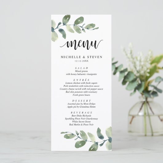Eucalyptus Greenery Wedding Elopement-menu Menu (Staand voorkant)