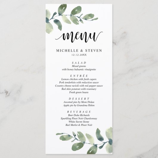 Eucalyptus Greenery Wedding Elopement-menu Menu (Voorkant)