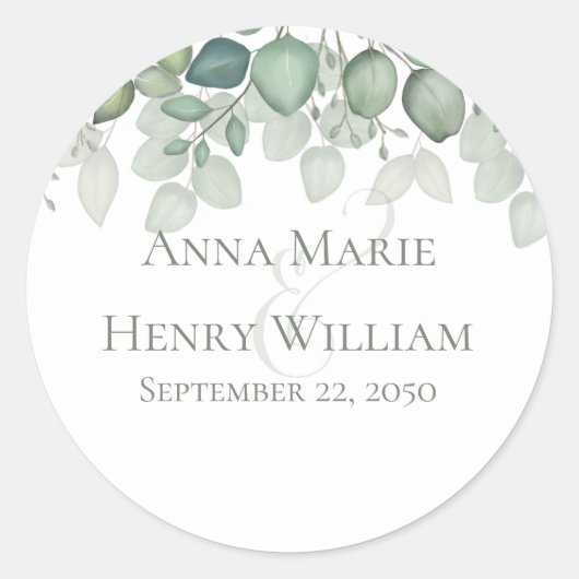 Eucalyptus Greenery Wedding Favor Elegant Modern Ronde Sticker (Voorkant)
