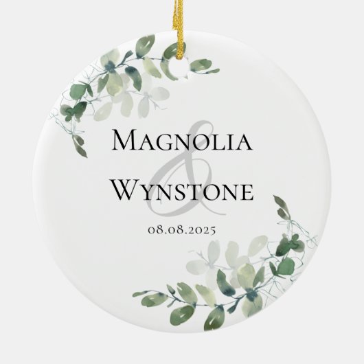 Eucalyptus Greenery Wedding Favor Keramisch Ornament (Achterkant)