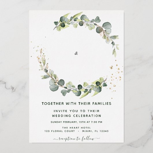 Eucalyptus Greenery Wedding Folie Uitnodiging (Voorkant)